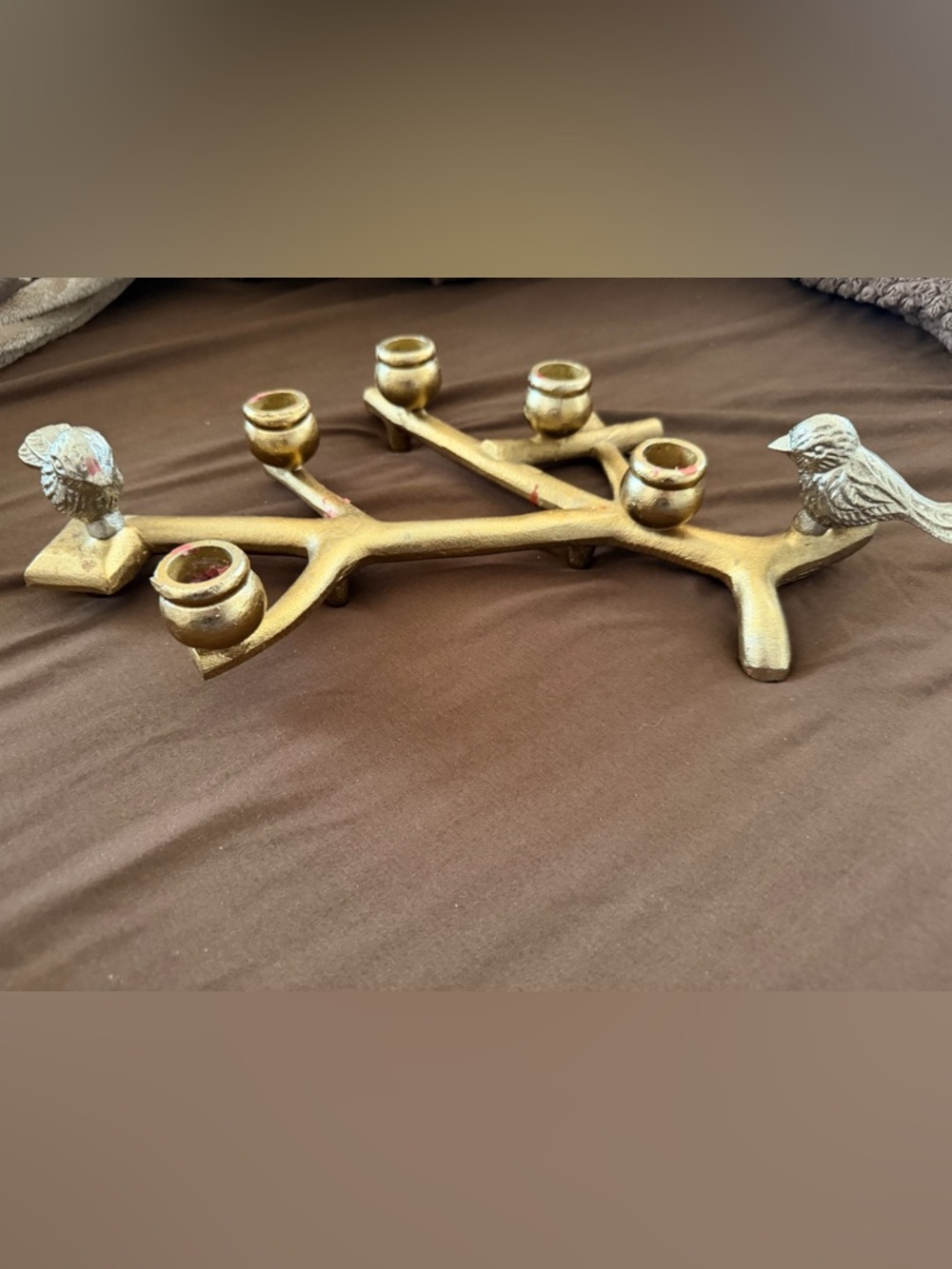 Brass Bird Branch Candle Holder - Gold Tone